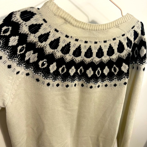 Gorgeous French connection Aztec print beaded sweater SZ L - Picture 9 of 13